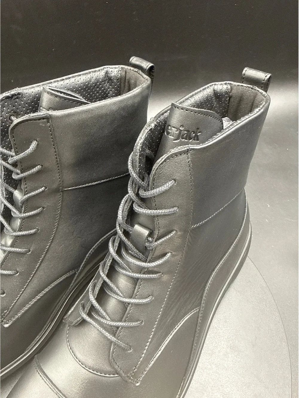 Amberjack Black Leather Lace-Up Ankle Boots